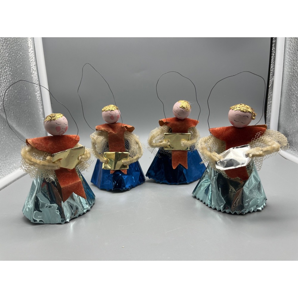 Vintage Christmas‎ angels choir Chenille Foil Ornaments Decorations 4 MCM